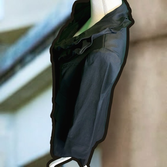 Joseph Ribkoff Black Button-Up Vintage Wired Stand-Up Ruffle Collar Jacket Sz 8 - Picture 7 of 15